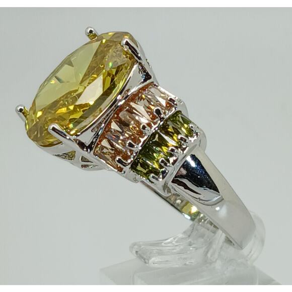 Vintage Ring Size 10 Silver Tone White Gold GP Sim Diamond CZ Cocktail NOS - Picture 9 of 10